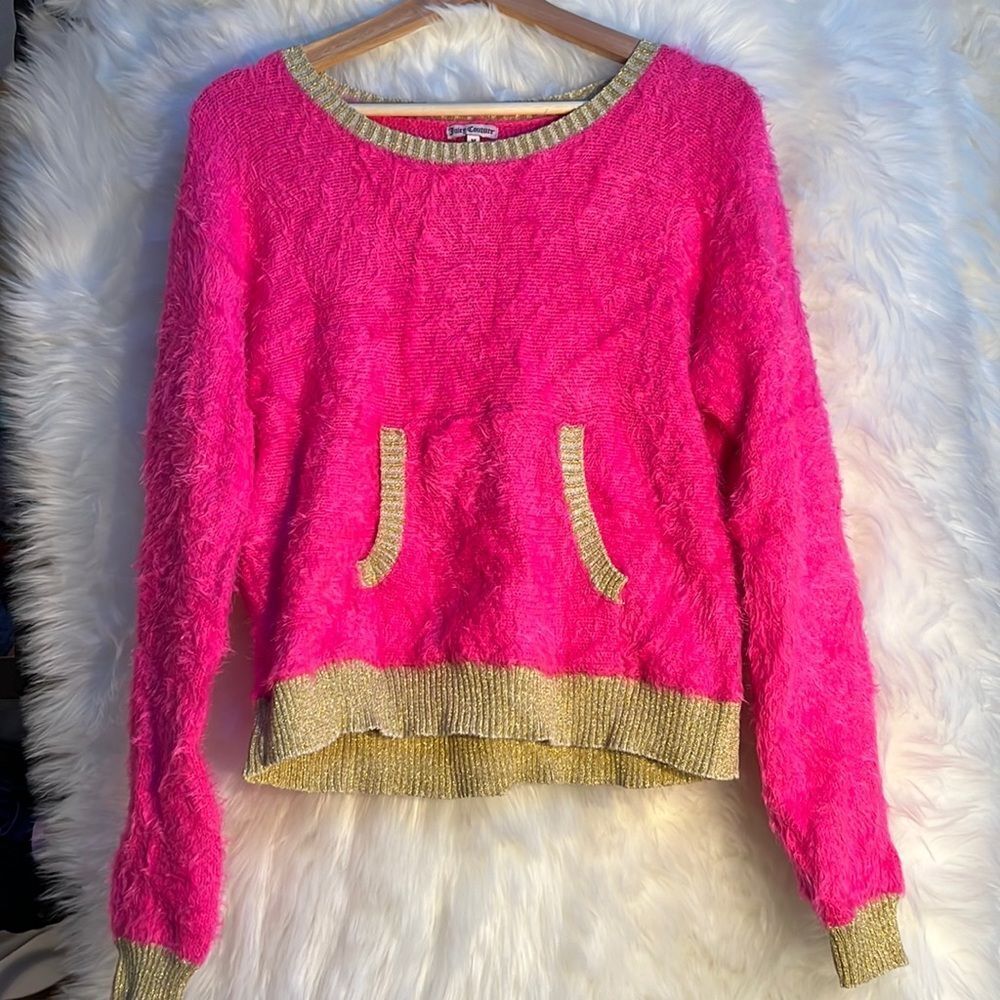 Juicy Couture Neon Pink Fuzzy Eyelash Sweater